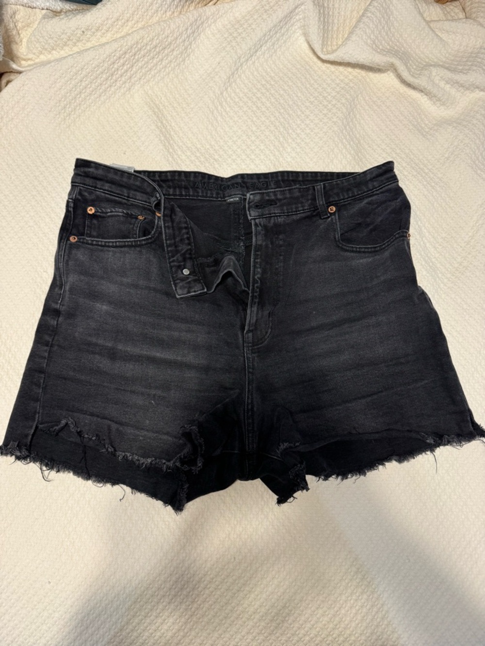 American Eagle Outfitters Black High-Rise Frayed Denim Shorts
